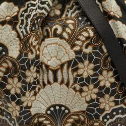 Pre Owned Gucci Embroidered Hysteria Black Leather Hobo