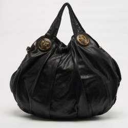 Pre Owned Gucci Embroidered Hysteria Black Leather Hobo