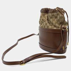 مملوكة مسبقًا Gucci Brown Coated Canvas and Leather 1955 Horsebit Bucket Bag