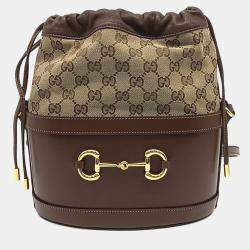 مملوكة مسبقًا Gucci Brown Coated Canvas and Leather 1955 Horsebit Bucket Bag