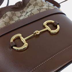 مملوكة مسبقًا Gucci Brown Coated Canvas and Leather 1955 Horsebit Bucket Bag