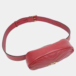 مملوكة مسبقًا Gucci Red Leather Gg Marmont Matelasse Belt Bag