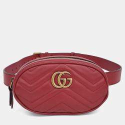 مملوكة مسبقًا Gucci Red Leather Gg Marmont Matelasse Belt Bag