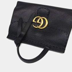 Pre Owned حقيبة يد توتس وكتف غوتشي جلد جي جي أسود مالمونت