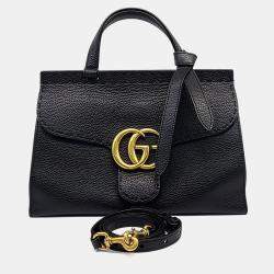 Pre Owned حقيبة يد توتس وكتف غوتشي جلد جي جي أسود مالمونت