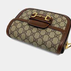 Pre Owned Gucci Beige Brown PVC Horsebit 1955 Mini Bag