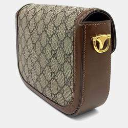 Pre Owned Gucci Beige Brown PVC Horsebit 1955 Mini Bag
