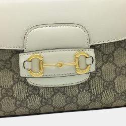 مملوكة مسبقًا Gucci Beige White Coated Canvas and Leather Horsebit 1955 Mini Bag