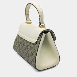 مملوكة مسبقًا Gucci Beige White Coated Canvas and Leather Horsebit 1955 Mini Bag