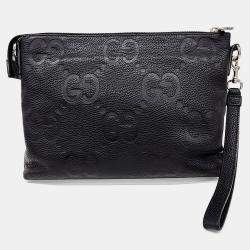 Pre Owned حقيبة غوتشي ماسنجر جلد سوداء جامبو GG