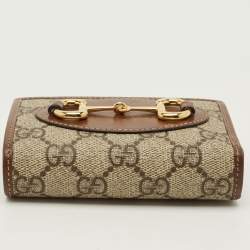 مملوكة مسبقًا Gucci Horsebit 1955 Beige/Brown GG Supreme Canvas and Leather Compact Wallet