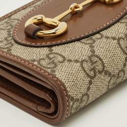 مملوكة مسبقًا Gucci Horsebit 1955 Beige/Brown GG Supreme Canvas and Leather Compact Wallet