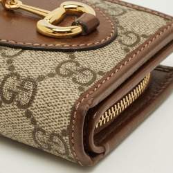 مملوكة مسبقًا Gucci Horsebit 1955 Beige/Brown GG Supreme Canvas and Leather Compact Wallet