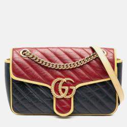 مملوكة مسبقًا Gucci Blue Red Medium GG Marmont Bicolor Matelasse Diagonal Leather Torchon Shoulder Bag