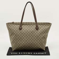 مملوكة مسبقًا Gucci Top Zip Beige GG Supreme Canvas Tote