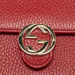 Pre Owned Gucci Interlocking G Red Leather Wallet On Chain