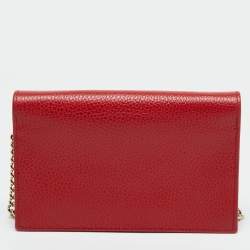 Pre Owned Gucci Interlocking G Red Leather Wallet On Chain