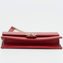 Pre Owned Gucci Interlocking G Red Leather Wallet On Chain
