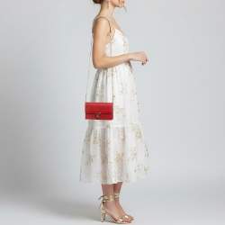 Pre Owned Gucci Interlocking G Red Leather Wallet On Chain