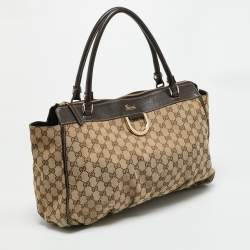 مملوكة مسبقًا Gucci Abbey Large Dark Brown/Beige GG Canvas Tote