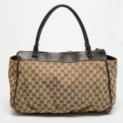 مملوكة مسبقًا Gucci Abbey Large Dark Brown/Beige GG Canvas Tote