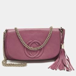 Pre Owned Gucci Soho Chain Flap Fuchsia Leather Shoulder Bag