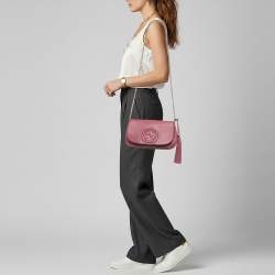 Pre Owned حقيبة كتف غوتشي سوهو فلاب سلسلة جلد فوشيا