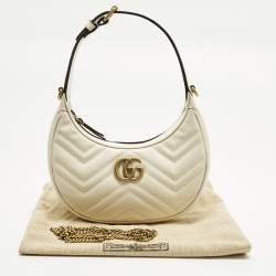 Pre Owned Gucci GG Marmont Small Off White Matelassé Leather Hobo