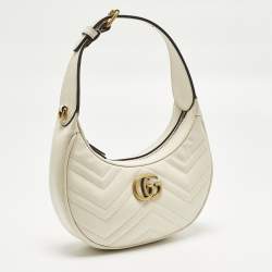 Pre Owned Gucci GG Marmont Small Off White Matelassé Leather Hobo