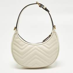Pre Owned Gucci GG Marmont Small Off White Matelassé Leather Hobo