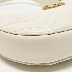 Pre Owned Gucci GG Marmont Small Off White Matelassé Leather Hobo