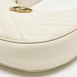 Pre Owned Gucci GG Marmont Small Off White Matelassé Leather Hobo