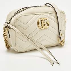 Pre Owned حقيبة كاميرا ميني جلد ماتيلاسي أبيض من غوتشي جي جي مارمونت