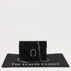 Pre Owned Gucci Dionysus Crystal Black GG Velvet Wallet On Chain