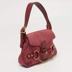 Pre Owned Gucci Horsebit Chain Small Dark Pink/Red GG Canvas Shoulder Bag