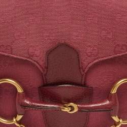 Pre Owned Gucci Horsebit Chain Small Dark Pink/Red GG Canvas Shoulder Bag
