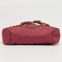 Pre Owned Gucci Horsebit Chain Small Dark Pink/Red GG Canvas Shoulder Bag