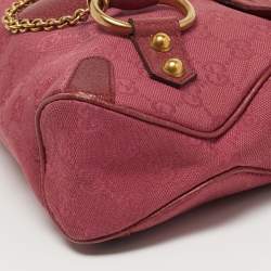 Pre Owned Gucci Horsebit Chain Small Dark Pink/Red GG Canvas Shoulder Bag