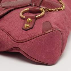 Pre Owned Gucci Horsebit Chain Small Dark Pink/Red GG Canvas Shoulder Bag