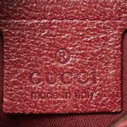 Pre Owned Gucci Horsebit Chain Small Dark Pink/Red GG Canvas Shoulder Bag