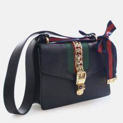 مملوكة مسبقًا Gucci Black Small Leather Sylvie Web Satchel