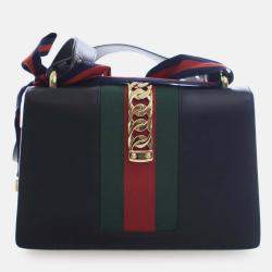 مملوكة مسبقًا Gucci Black Small Leather Sylvie Web Satchel