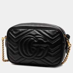 Pre Owned حقيبة كروس غوتشي ميني جلد ماتيلاس سوداء جي جي مارمونت