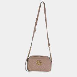 مملوكة مسبقًا Gucci Taupe Calfskin Matelasse Small GG Marmont Chain Shoulder Bag