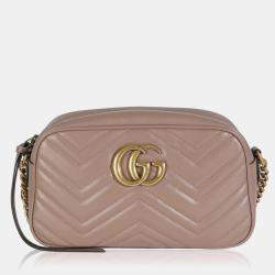 مملوكة مسبقًا Gucci Taupe Calfskin Matelasse Small GG Marmont Chain Shoulder Bag