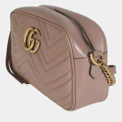 مملوكة مسبقًا Gucci Taupe Calfskin Matelasse Small GG Marmont Chain Shoulder Bag