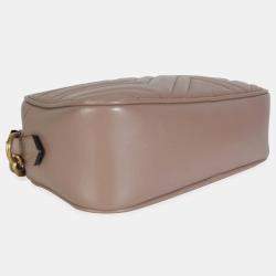 مملوكة مسبقًا Gucci Taupe Calfskin Matelasse Small GG Marmont Chain Shoulder Bag