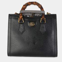 مملوكة مسبقًا Gucci Black Dusty Grey Textured Dollar Calfskin Web Small Diana Tote
