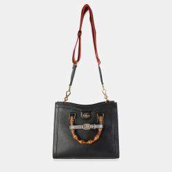 مملوكة مسبقًا حقيبة يد غوتشي ديانا صغيرة جلد دالر محكم رمادي مغبر أسود