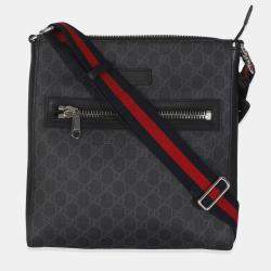 مم لوكة مسبقًا Gucci Black Grey GG Supreme Appia Calfskin Web Flat Messenger Bag